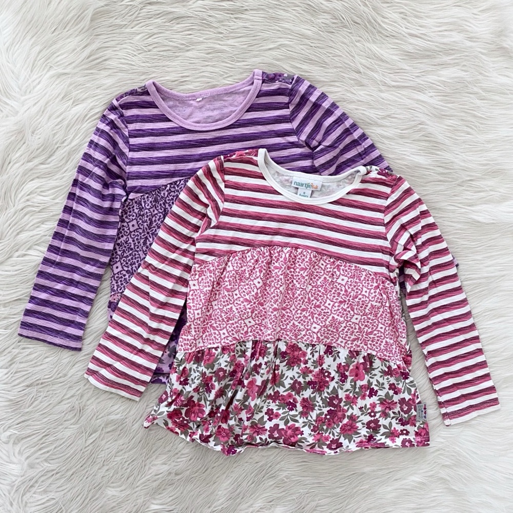 Naartjie Kids Girls Pink Purple Floral Cotton Tiered Flowy Shirt Bundle Lot